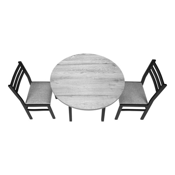 Monarch Specialties Dining Table Set, Small, 35 in. Drop Leaf, Kitchen, Black Metal, Grey Laminate, Contemporary - I 1007