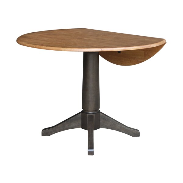 International Concepts Round Round 42 in. Top Dual Drop Leaf Pedestal Dining Table in Hickory/Washed Coal, 42 in W, Wood - K45-42DPT-27B