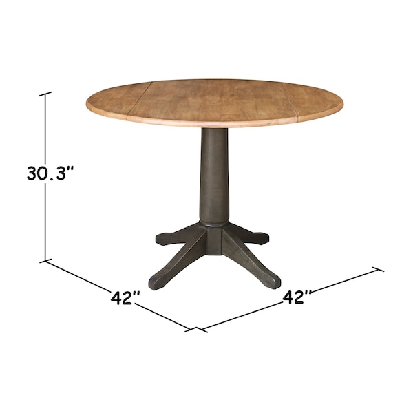 International Concepts Round Round 42 in. Top Dual Drop Leaf Pedestal Dining Table in Hickory/Washed Coal, 42 in W, Wood - K45-42DPT-27B