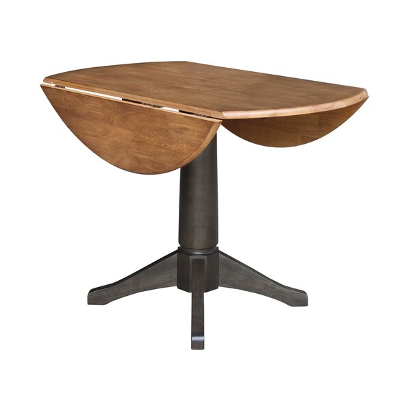 International Concepts Round Round 42 in. Top Dual Drop Leaf Pedestal Dining Table in Hickory/Washed Coal, 42 in W, Wood - K45-42DPT-27B
