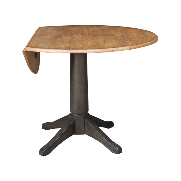International Concepts Round Round 42 in. Top Dual Drop Leaf Pedestal Dining Table in Hickory/Washed Coal, 42 in W, Wood - K45-42DPT-27B