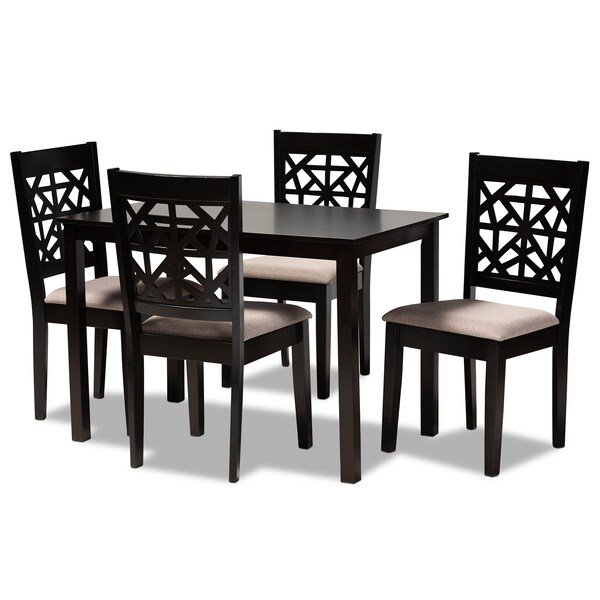 Baxton Studio Jackson Sand Upholstered and Espresso Wood 5-Piece Dining Set - 166-10764-8026