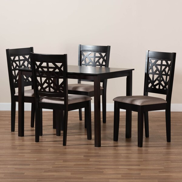 Baxton Studio Jackson Sand Upholstered and Espresso Wood 5-Piece Dining Set - 166-10764-8026