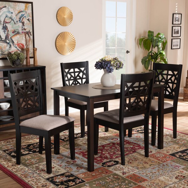 Baxton Studio Jackson Sand Upholstered and Espresso Wood 5-Piece Dining Set - 166-10764-8026