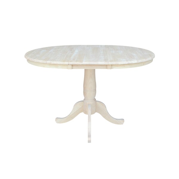 International Concepts Round 36 in Rd Top Pedestal Table, 12 in Leaf, 28.9 inH, Dining Height, Unfinished, 36 in W, Wood - K-36RXT