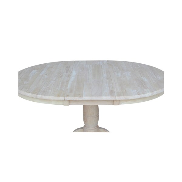 International Concepts Round 36 in Rd Top Pedestal Table, 12 in Leaf, 28.9 inH, Dining Height, Unfinished, 36 in W, Wood - K-36RXT