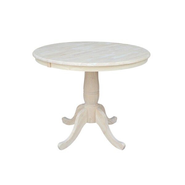 International Concepts Round 36 in Rd Top Pedestal Table, 12 in Leaf, 28.9 inH, Dining Height, Unfinished, 36 in W, Wood - K-36RXT
