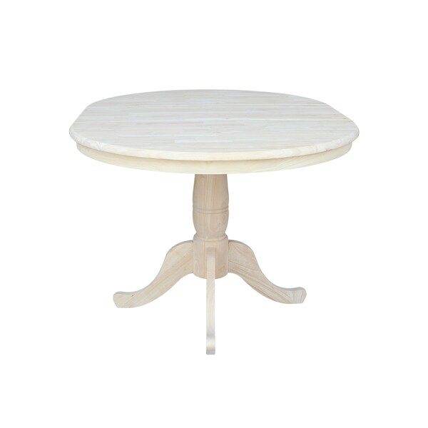 International Concepts Round 36 in Rd Top Pedestal Table, 12 in Leaf, 28.9 inH, Dining Height, Unfinished, 36 in W, Wood - K-36RXT