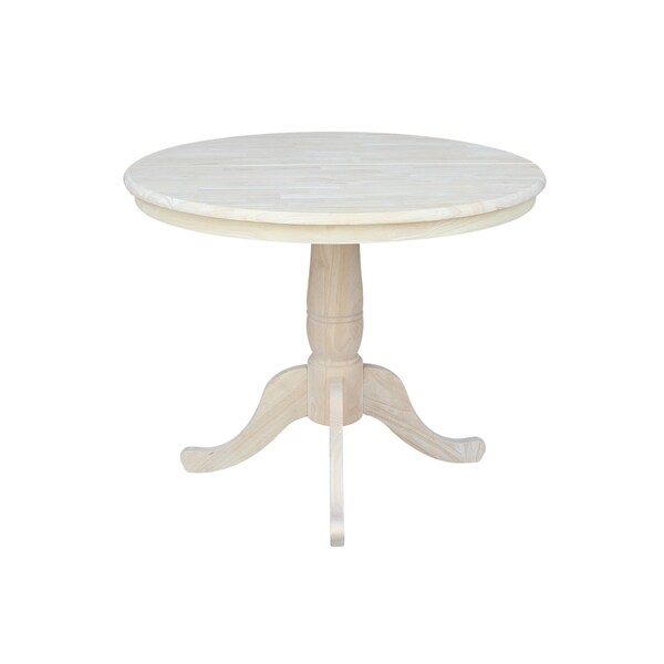 International Concepts Round 36 in Rd Top Pedestal Table, 12 in Leaf, 28.9 inH, Dining Height, Unfinished, 36 in W, Wood - K-36RXT