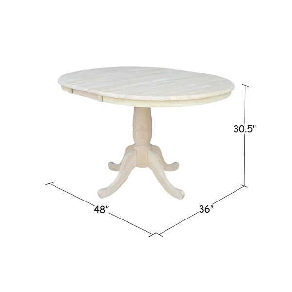 International Concepts Round 36 in Rd Top Pedestal Table, 12 in Leaf, 28.9 inH, Dining Height, Unfinished, 36 in W, Wood - K-36RXT
