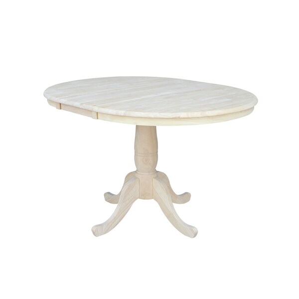 International Concepts Round 36 in Rd Top Pedestal Table, 12 in Leaf, 28.9 inH, Dining Height, Unfinished, 36 in W, Wood - K-36RXT
