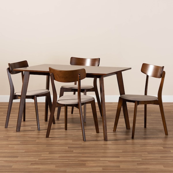 Baxton Studio Nori Light Beige Upholstered and Walnut Wood 5-Piece Dining Set - 168-10813-10807