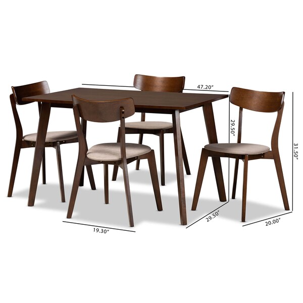Baxton Studio Nori Light Beige Upholstered and Walnut Wood 5-Piece Dining Set - 168-10813-10807
