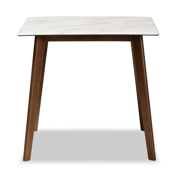 Baxton Studio Kaylee Mid-Century Transitional Walnut Brown Finished Wood Dining Table with Faux Marble Tabletop - 178-11082-ZORO