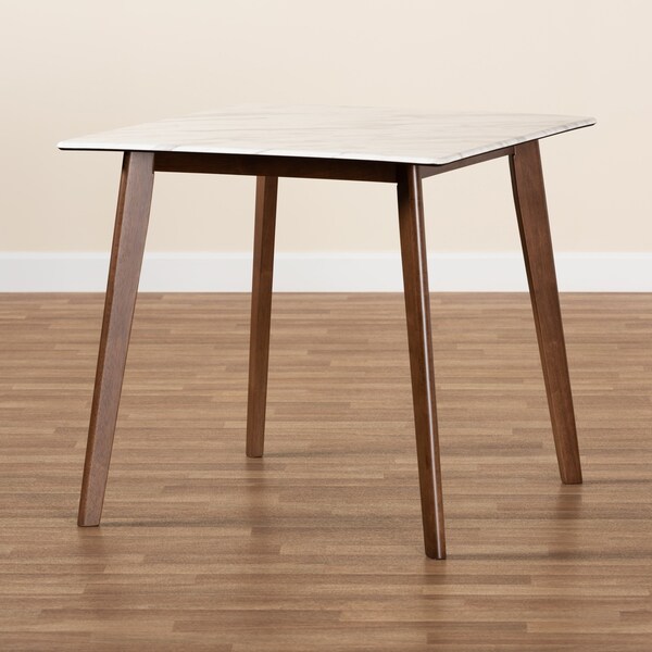 Baxton Studio Kaylee Mid-Century Transitional Walnut Brown Finished Wood Dining Table with Faux Marble Tabletop - 178-11082-ZORO