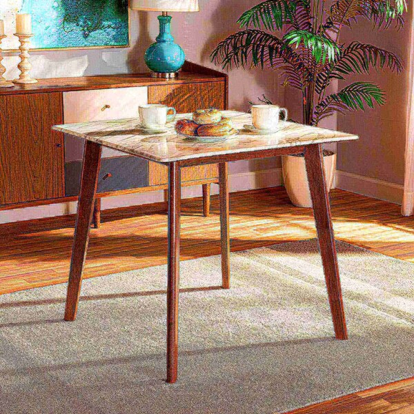 Baxton Studio Kaylee Mid-Century Transitional Walnut Brown Finished Wood Dining Table with Faux Marble Tabletop - 178-11082-ZORO