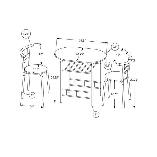 Monarch Specialties Dining Set, 31.5 W, 29.25 H, Manufactured Wood, Grey - I 1207