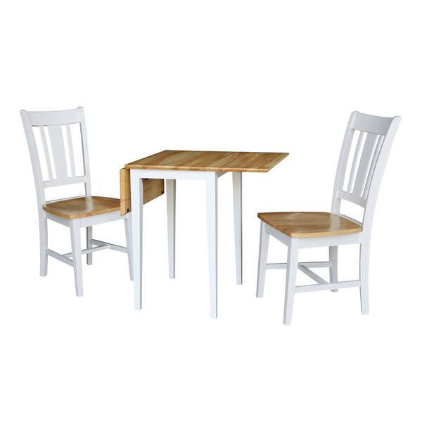 International Concepts Rectangle Small Dual Drop Leaf Table with 2 San Remo Chairs, White/Natural, 20.6 in W, 36 in L - K02-2236D-C10-2