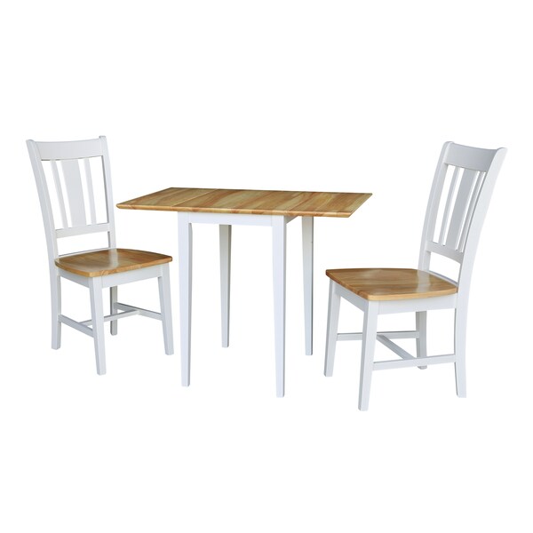 International Concepts Rectangle Small Dual Drop Leaf Table with 2 San Remo Chairs, White/Natural, 20.6 in W, 36 in L - K02-2236D-C10-2
