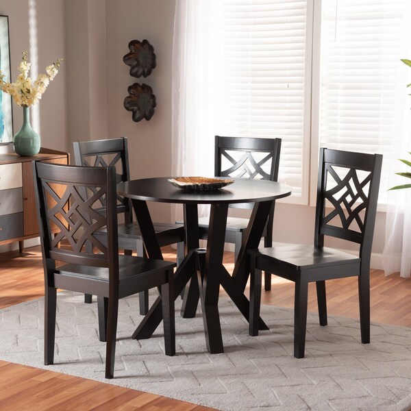 Baxton Studio Kaila Modern and Contemporary Dark Brown Finished Wood 5-Piece Dining Set - 179-11385-10900-ZORO