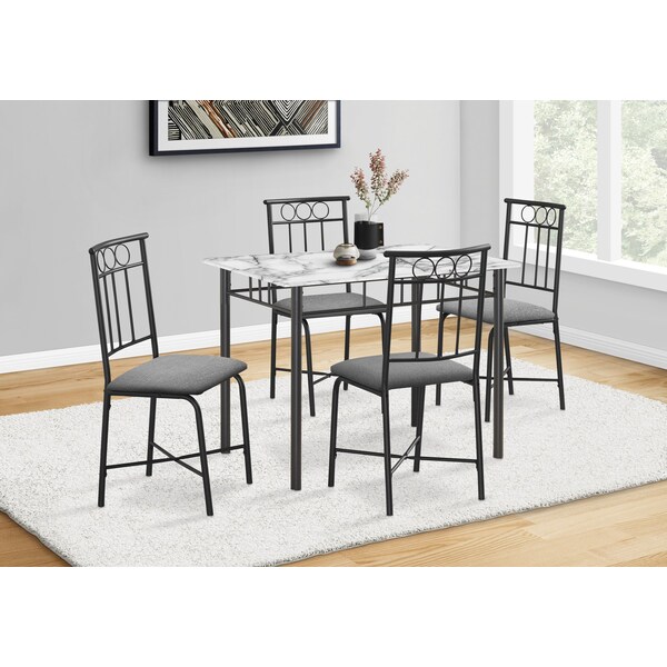 Monarch Specialties Dining Table Set, Small, 40 in. Rectangular, Kitchen, White Marble Look Laminate, Black Metal - I 1014