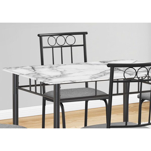 Monarch Specialties Dining Table Set, Small, 40 in. Rectangular, Kitchen, White Marble Look Laminate, Black Metal - I 1014