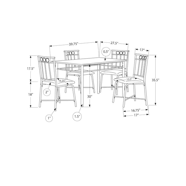 Monarch Specialties Dining Table Set, Small, 40 in. Rectangular, Kitchen, White Marble Look Laminate, Black Metal - I 1014