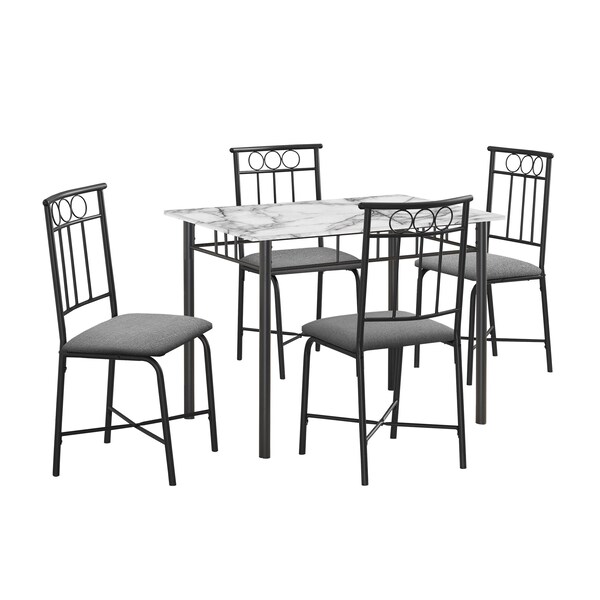 Monarch Specialties Dining Table Set, Small, 40 in. Rectangular, Kitchen, White Marble Look Laminate, Black Metal - I 1014