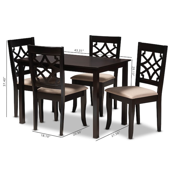 Baxton Studio Mael Sand Upholstered Espresso Finished 5-Piece Wood Dining Set - 157-9727-8026