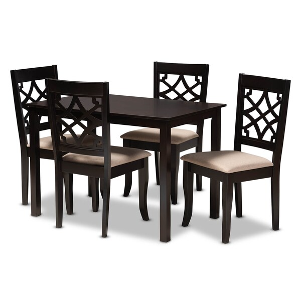 Baxton Studio Mael Sand Upholstered Espresso Finished 5-Piece Wood Dining Set - 157-9727-8026