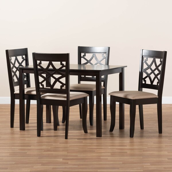 Baxton Studio Mael Sand Upholstered Espresso Finished 5-Piece Wood Dining Set - 157-9727-8026