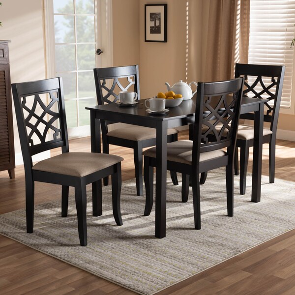 Baxton Studio Mael Sand Upholstered Espresso Finished 5-Piece Wood Dining Set - 157-9727-8026