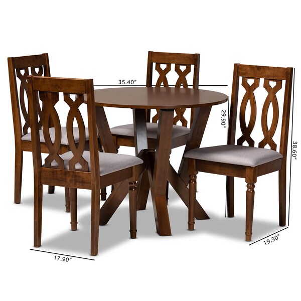 Baxton Studio Elaine Grey Upholstered and Walnut Wood 5-Piece Dining Set - 172-9878-10899