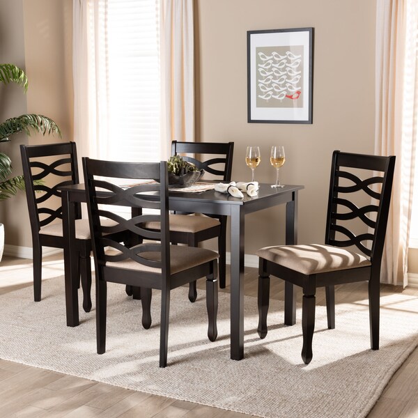 Baxton Studio Lanier Sand Upholstered Espresso Finished Wood 5-Piece Dining Set - 153-9405-8026