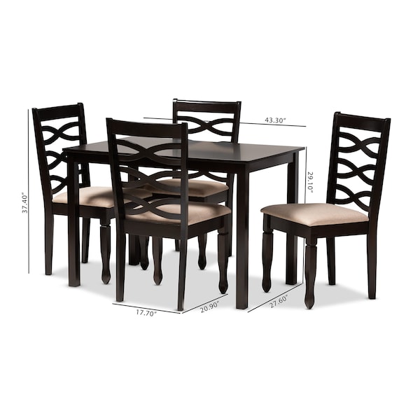 Baxton Studio Lanier Sand Upholstered Espresso Finished Wood 5-Piece Dining Set - 153-9405-8026