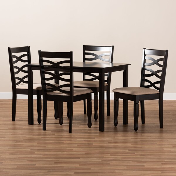 Baxton Studio Lanier Sand Upholstered Espresso Finished Wood 5-Piece Dining Set - 153-9405-8026