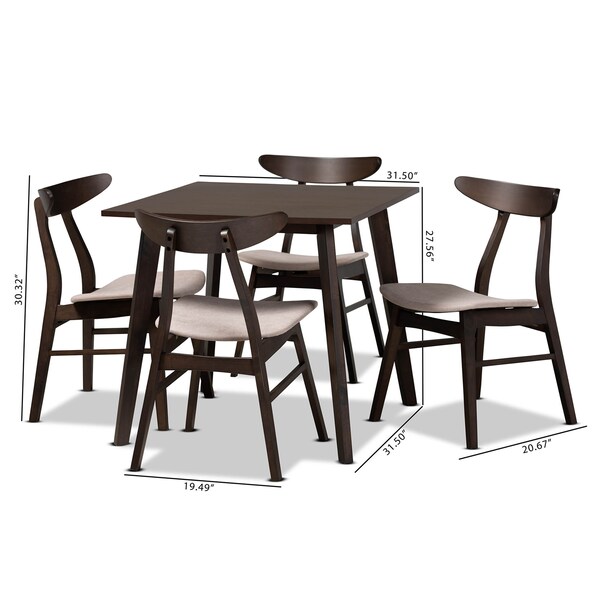 Baxton Studio Britte Beige Upholstered Dark Oak Wood 5-Piece Dining Set - 161-10465-10464