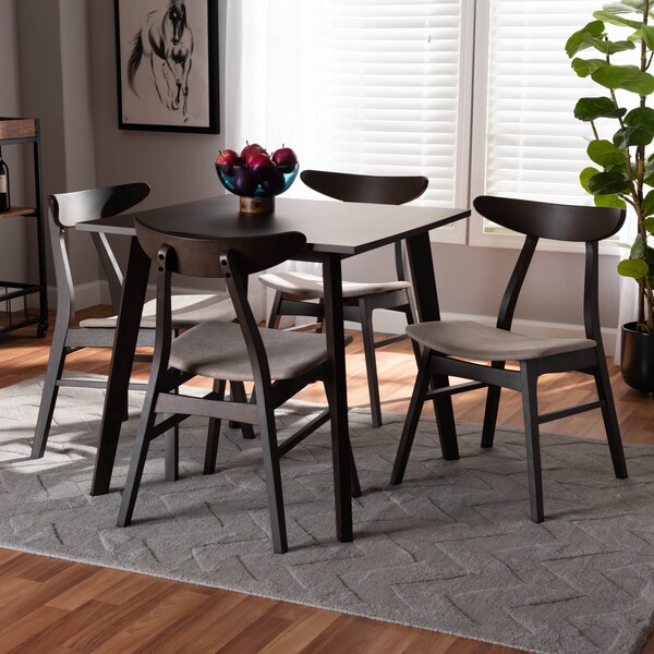 Baxton Studio Britte Beige Upholstered Dark Oak Wood 5-Piece Dining Set - 161-10465-10464
