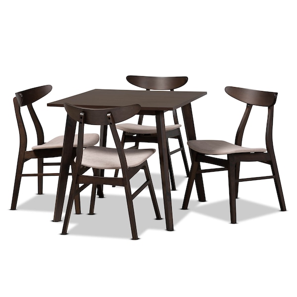Baxton Studio Britte Beige Upholstered Dark Oak Wood 5-Piece Dining Set - 161-10465-10464