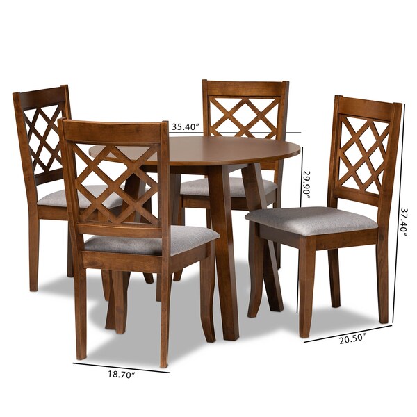 Baxton Studio Adara Grey Upholstered and Walnut Wood 5-Piece Dining Set - 173-9874-10895