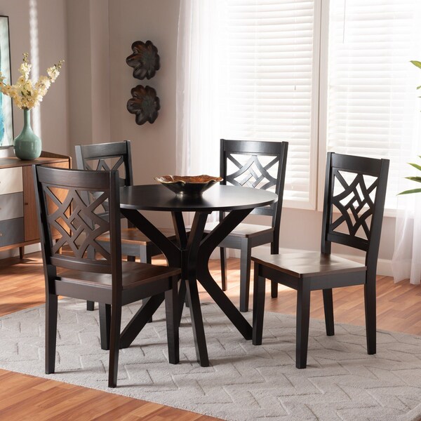 Baxton Studio Miela Modern and Contemporary Two-Tone Dark Brown and Walnut Brown Finished Wood 5-Piece Dining Set - 179-11389-10892-ZORO