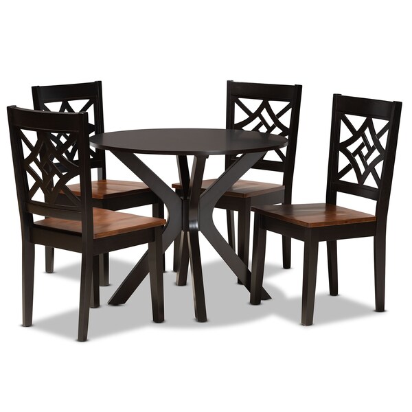 Baxton Studio Miela Modern and Contemporary Two-Tone Dark Brown and Walnut Brown Finished Wood 5-Piece Dining Set - 179-11389-10892-ZORO