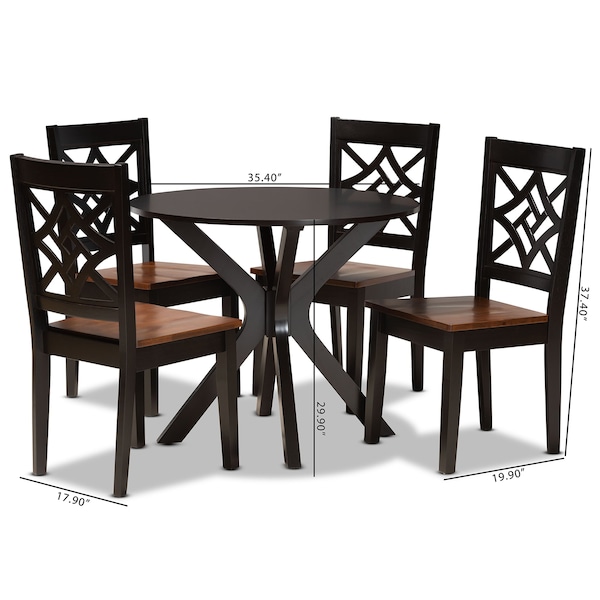 Baxton Studio Miela Modern and Contemporary Two-Tone Dark Brown and Walnut Brown Finished Wood 5-Piece Dining Set - 179-11389-10892-ZORO