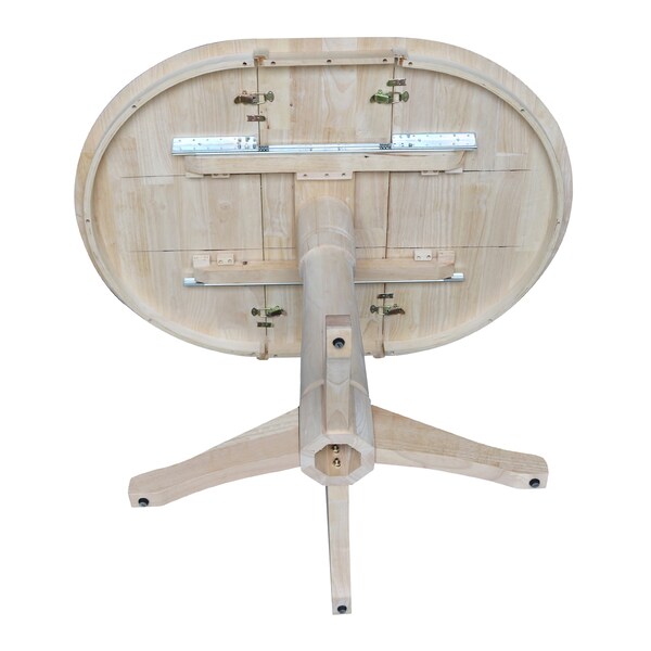International Concepts Round 36 in Rd Top Pedestal Table, 12 in Leaf, 34.9 inH, Adjustable Height, Unfinished, 36 in W, Wood - K-36RXT-27B-6B