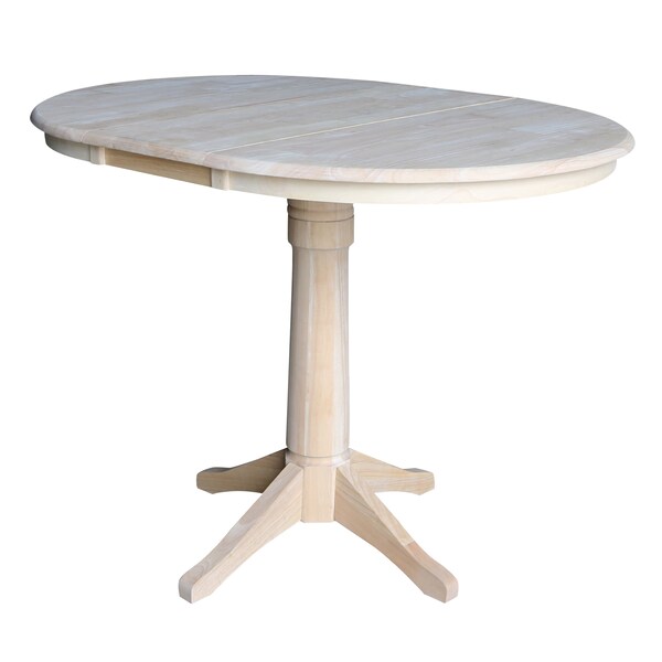 International Concepts Round 36 in Rd Top Pedestal Table, 12 in Leaf, 34.9 inH, Adjustable Height, Unfinished, 36 in W, Wood - K-36RXT-27B-6B