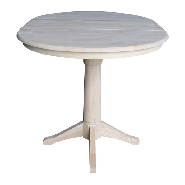 International Concepts Round 36 in Rd Top Pedestal Table, 12 in Leaf, 34.9 inH, Adjustable Height, Unfinished, 36 in W, Wood - K-36RXT-27B-6B