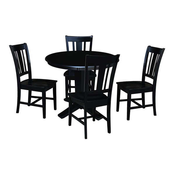 International Concepts 36 in. Solid Wood Round Top Dining Table with 4 Chairs in Black - K46-36RT-23B-C10-4