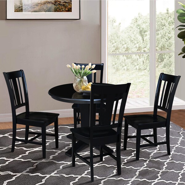 International Concepts 36 in. Solid Wood Round Top Dining Table with 4 Chairs in Black - K46-36RT-23B-C10-4