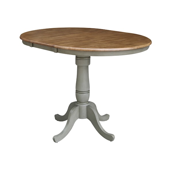 International Concepts Round 36 in Rd Extend Dining Table, 2 San Remo Counter Ht Stools, Hickory/Stone, 36 in W, 48 in L - K41-36RXT-6B-S102-2