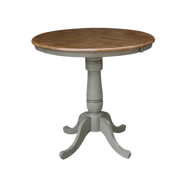 International Concepts Round 36 in Rd Extend Dining Table, 2 San Remo Counter Ht Stools, Hickory/Stone, 36 in W, 48 in L - K41-36RXT-6B-S102-2